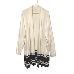 Barefoot Dreams Cozychic Lite Saddle Sleeve Striped Cardigan Blue White 2X
